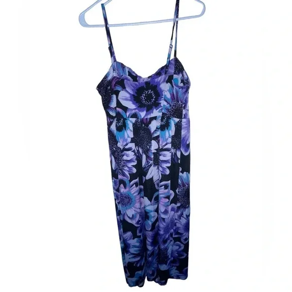 Elle Floral Midi Dress Black Purple Size Medium Bohemian Summer Travel Colorful - Picture 2 of 4